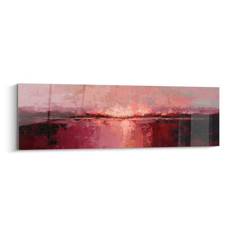 Abstract Schilderij Bordeauxrood en Roze Landschap - Lichte Horizont - Feng Shui Editie Zuidwest Aarde