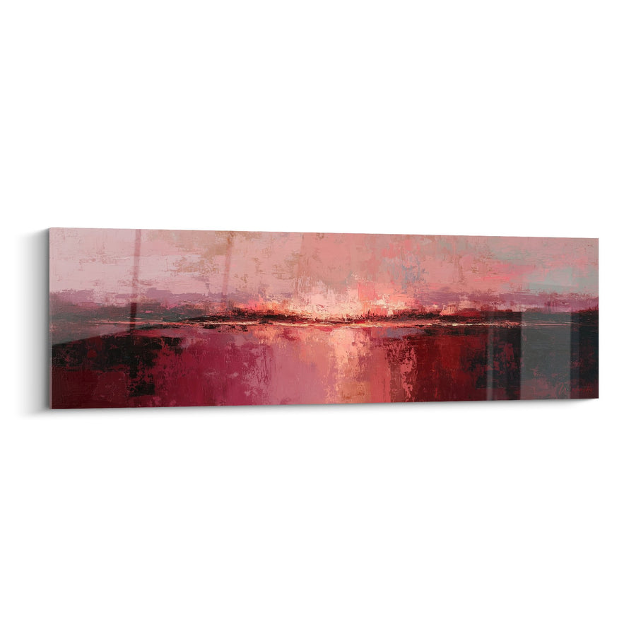 Tableau Paysage Abstrait Rouge Bordeaux et Rose - Horizon Lumineux - Edition Feng shui Sud-Ouest Terre