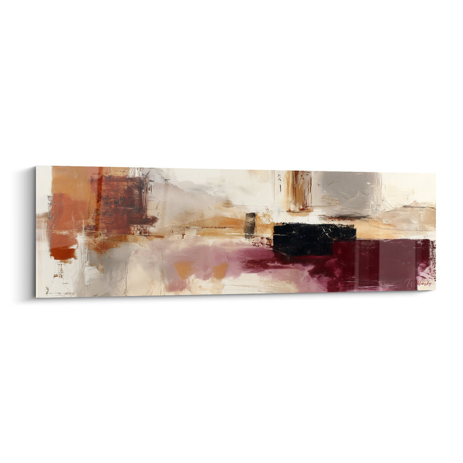 Tableau abstrait aux nuances ocre rouge bordeaux et touches noires - Harmonie Contrastée - Edition Feng shui Sud Feu