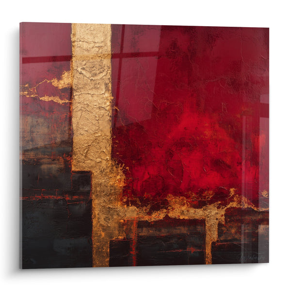 Tabel Abstracte Compositie Bordeauxrood en Goud - Kristallijne Harmonie - Feng Shui Zuid Vuur Editie