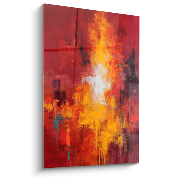 Abstract schilderij rode en gouden vlammen - Kleurenexplosie - Feng shui Zuid Vuur editie