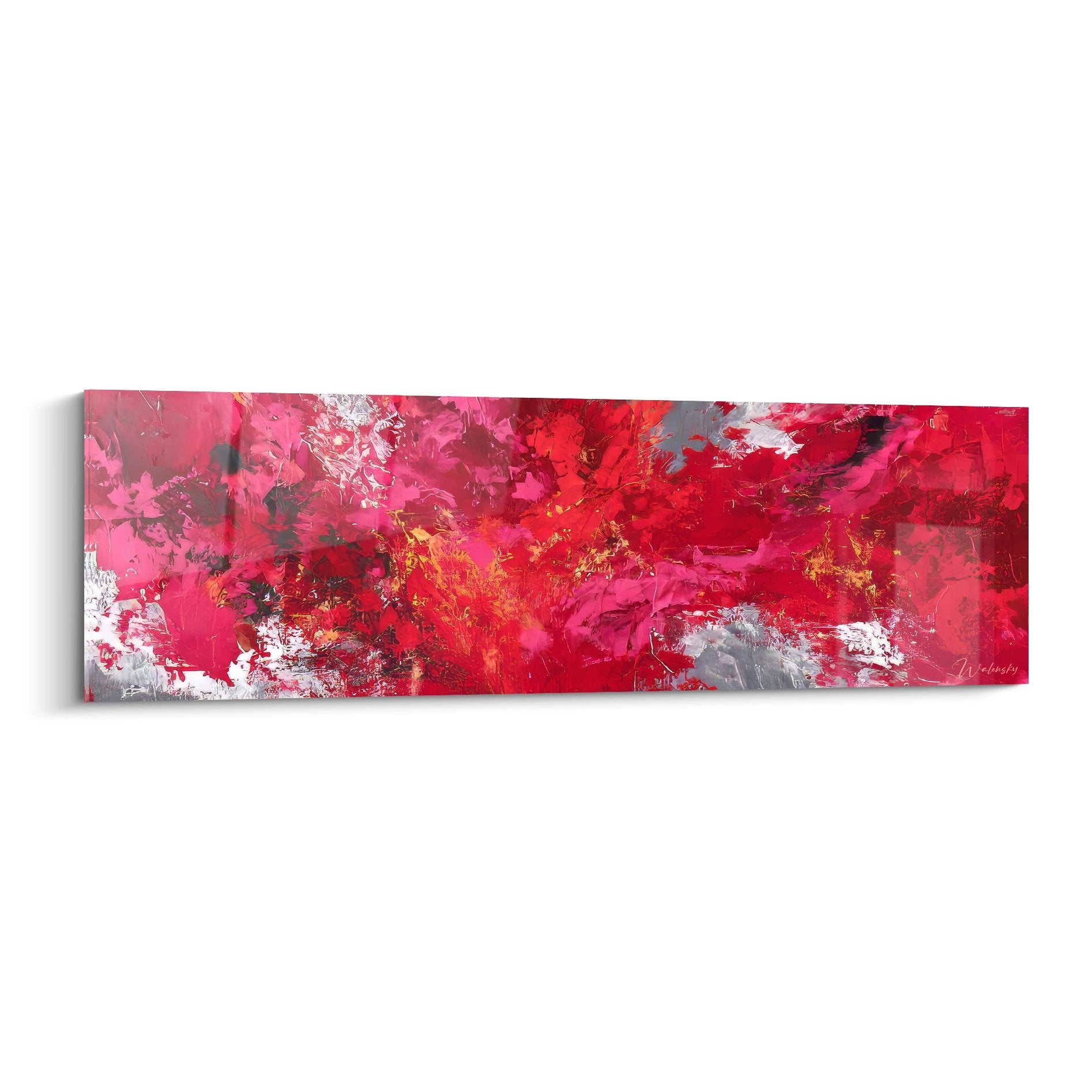 Tableau abstrait rouge expressionniste aux couleurs vives et textures dynamiques pour décoration murale moderne