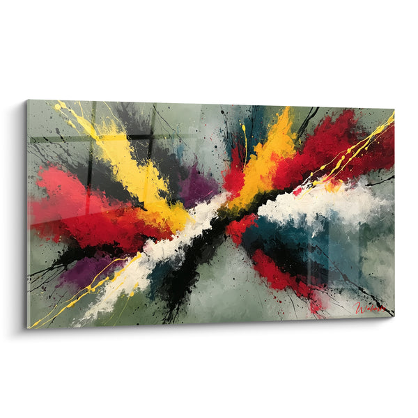 Tableau Explosion diagonale rouge et jaune - Choc de forces - Edition style Peinture abstrait