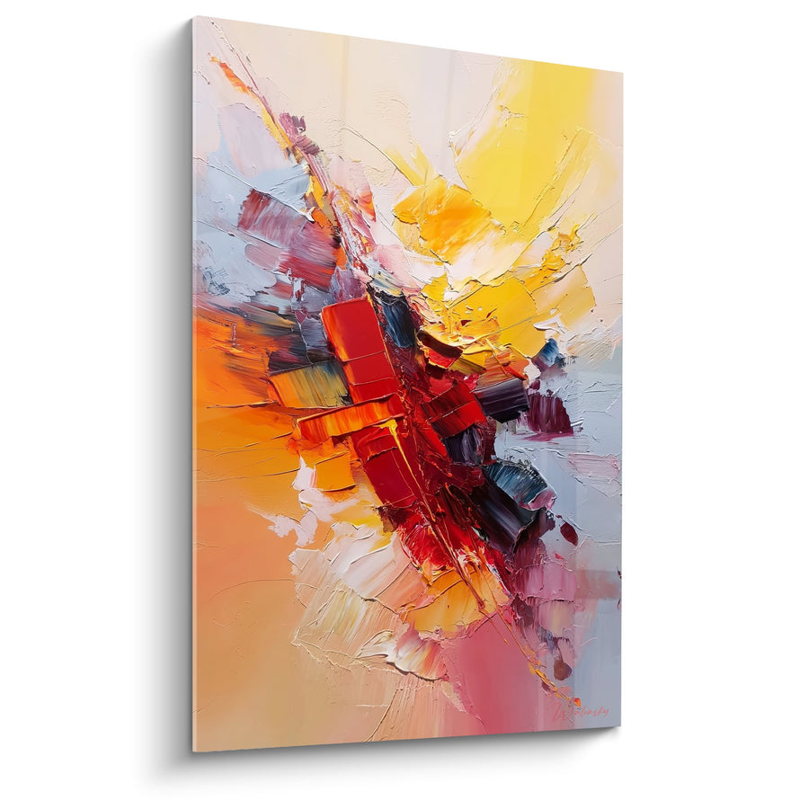 Tableau Abstrait Explosion de Rouge et Jaune - Éclat de Flamme - Edition Feng shui Sud Feu