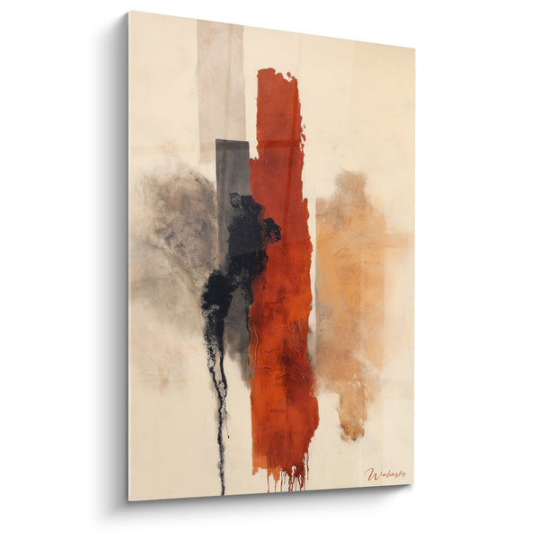 Abstract schilderij rood en zwart met beige tinten - Aardse Harmonie - Feng Shui Centrum Aarde Editie
