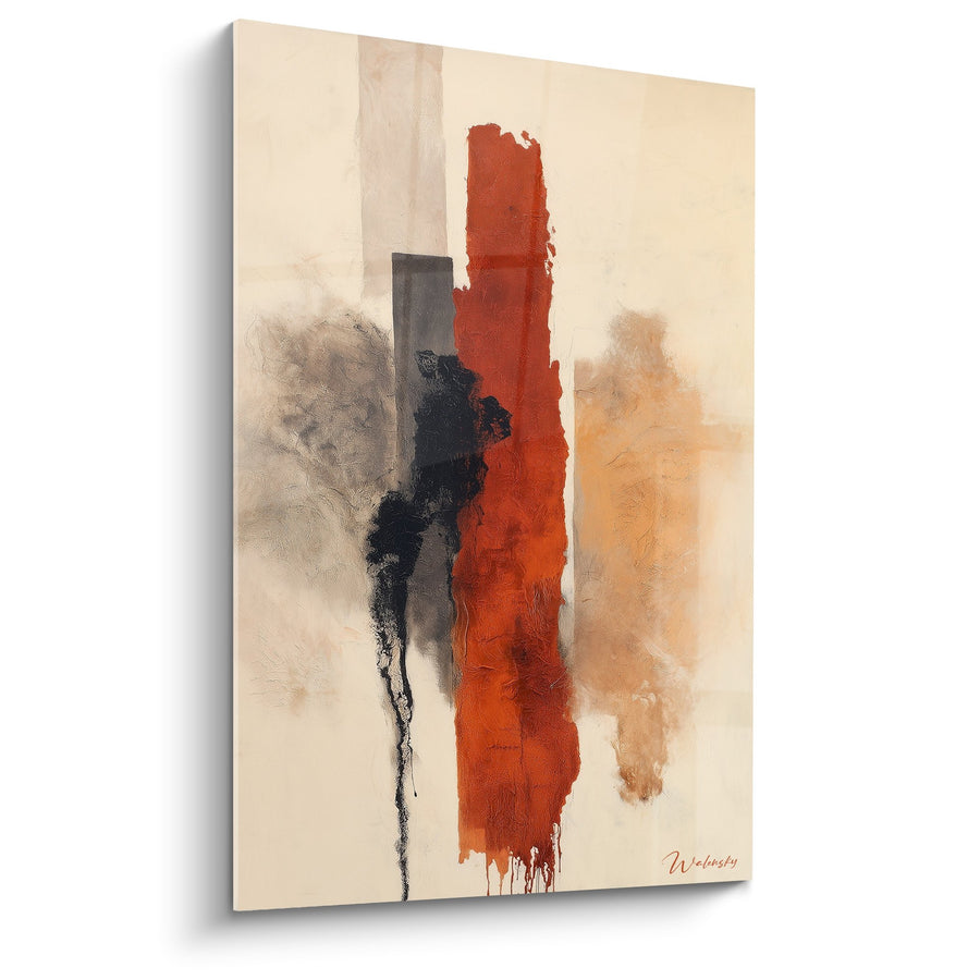 Tableau abstrait rouge et noir avec nuances beiges - Harmonie terrestre - Edition Feng shui Centre Terre
