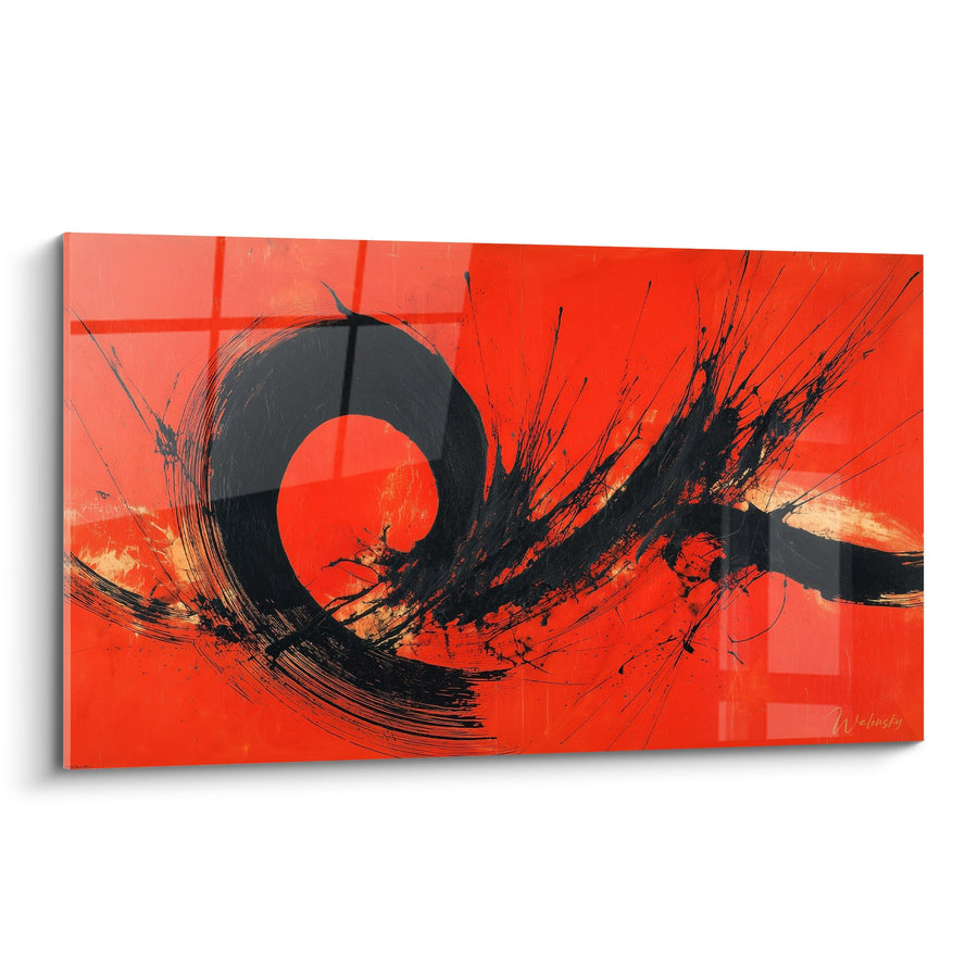 Tableau abstrait rouge et noir aux mouvements tourbillonnants - Énergie du Dragon - Edition Feng shui Sud Feu