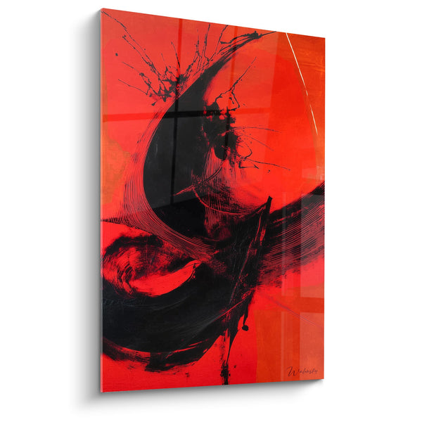 Abstract rood en zwart schilderij met expressieve bewegingen - Gepassioneerde energie - Feng shui Zuid Vuur editie
