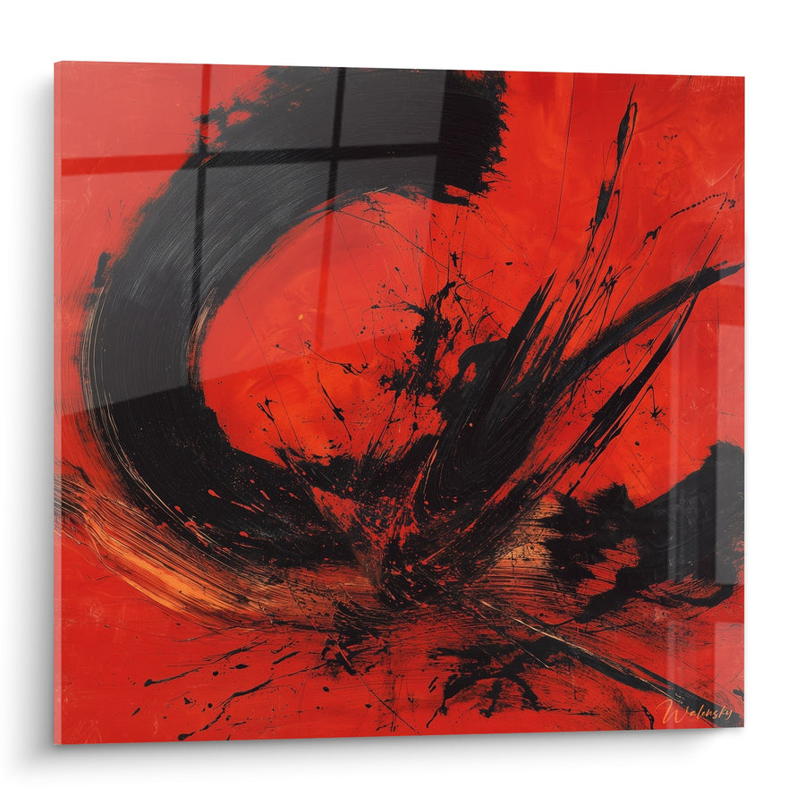 Tableau abstrait rouge et noir aux traits explosifs - Passion ardente - Edition Feng shui Sud Feu
