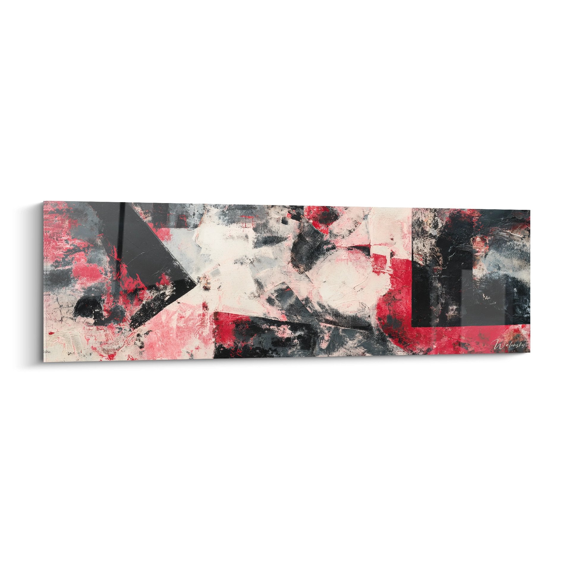 Tableau abstrait rouge et noir avec formes géométriques modernes pour décoration murale contemporaine