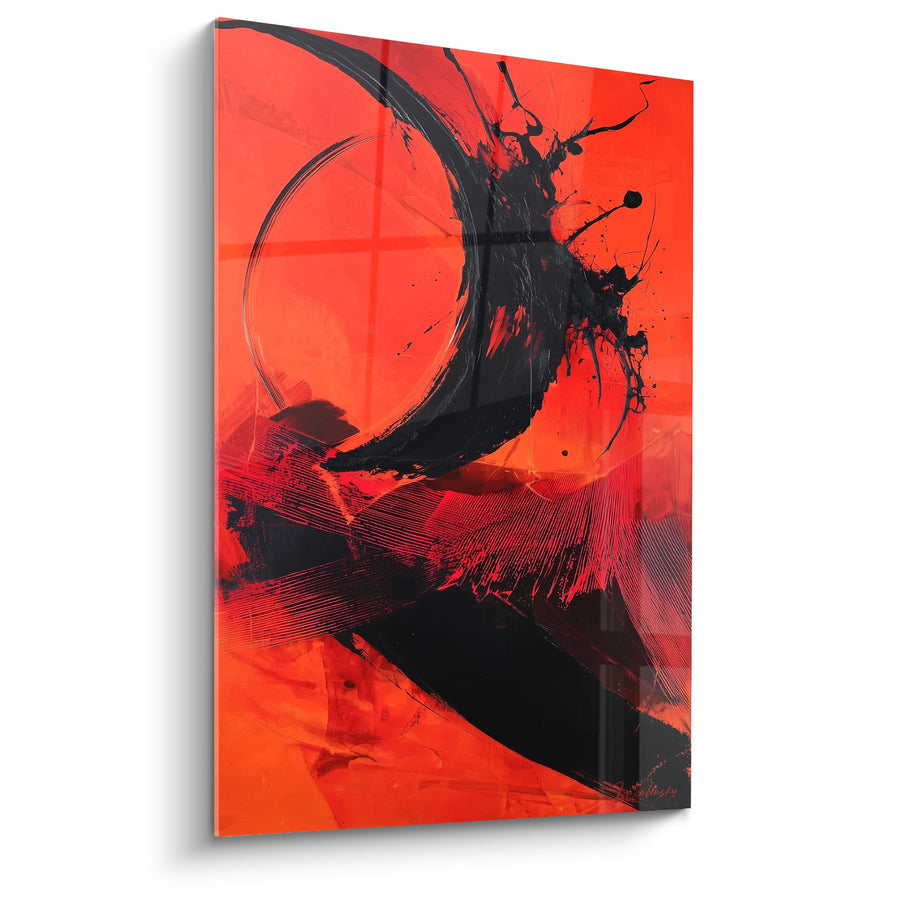 Tableau abstrait rouge et noir explosion gestuelle - Énergie Pure - Edition Feng shui Sud Feu