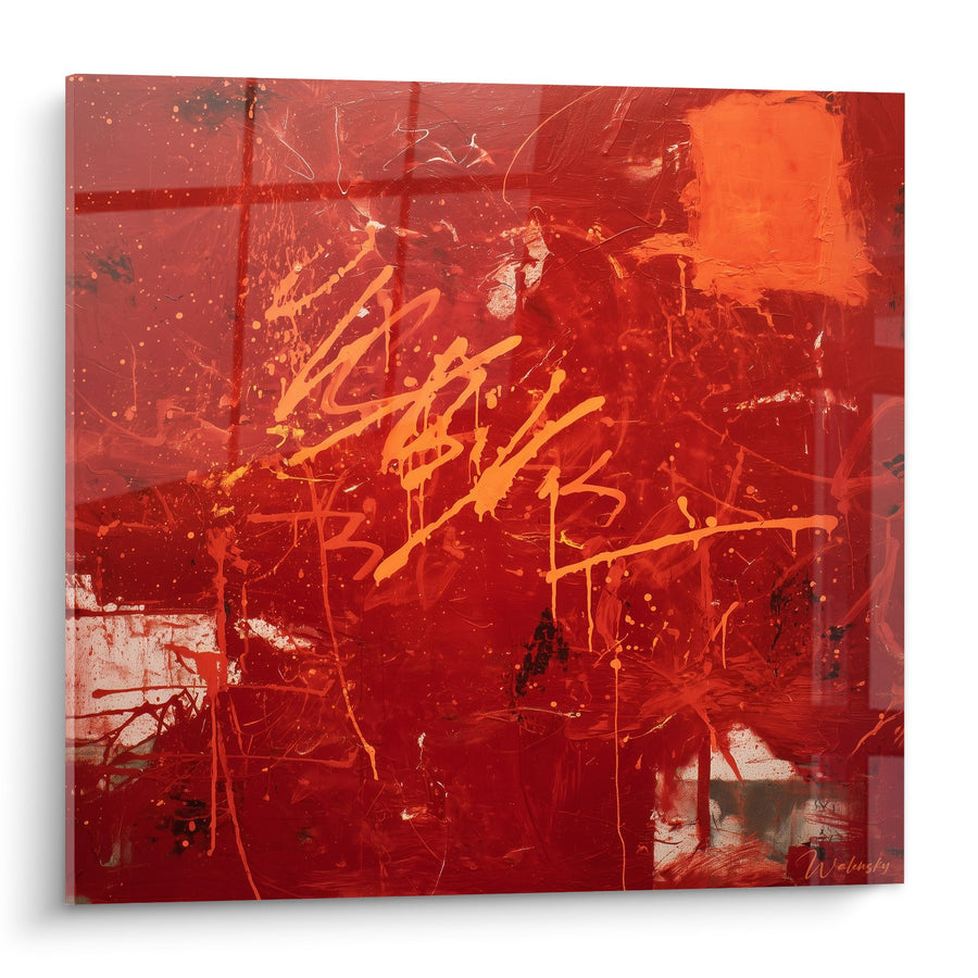 Tableau abstrait rouge orangé aux couleurs flamboyantes - Énergie Ardente - Edition Feng shui Sud Feu