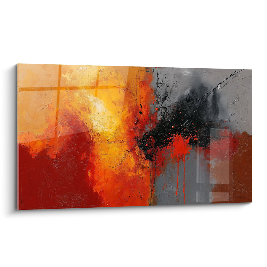 Tableau explosion de couleurs rouge orange et noir - Énergie abstraite - Edition Feng shui Sud Feu