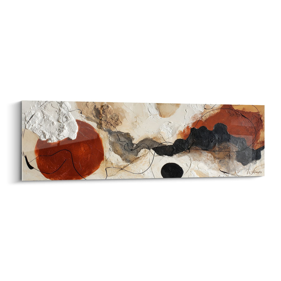 Tableau abstrait aux formes organiques rouille et noires sur fond beige - Harmonie Terrestre - Edition Feng shui Centre Terre