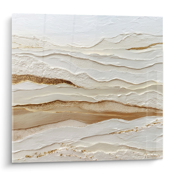 Abstract schilderij, gelaagd beige en goud met golvende texturen - Aardse Harmonie - Feng Shui Aarde Centrum Editie