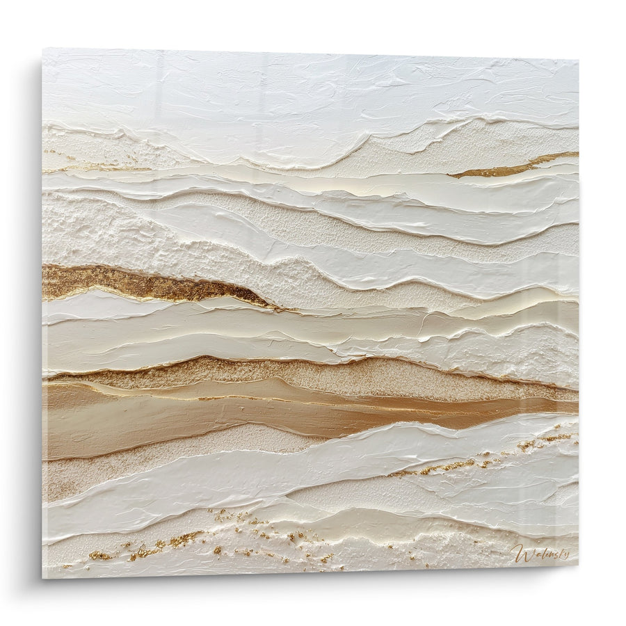 Tableau abstrait strates beige et doré aux textures ondulantes - Harmonie Terrestre - Edition Feng shui Centre Terre
