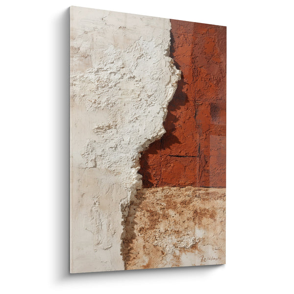 Cuadro Abstracto Texturas Terracota y Blanco Rústico - Materiales Brutos - Edición Feng Shui Noreste Tierra