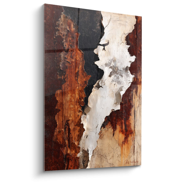 Abstract schilderij aarde en wit met zwarte stromingen - Fusion Mineraal - Feng Shui editie Centrum Aarde