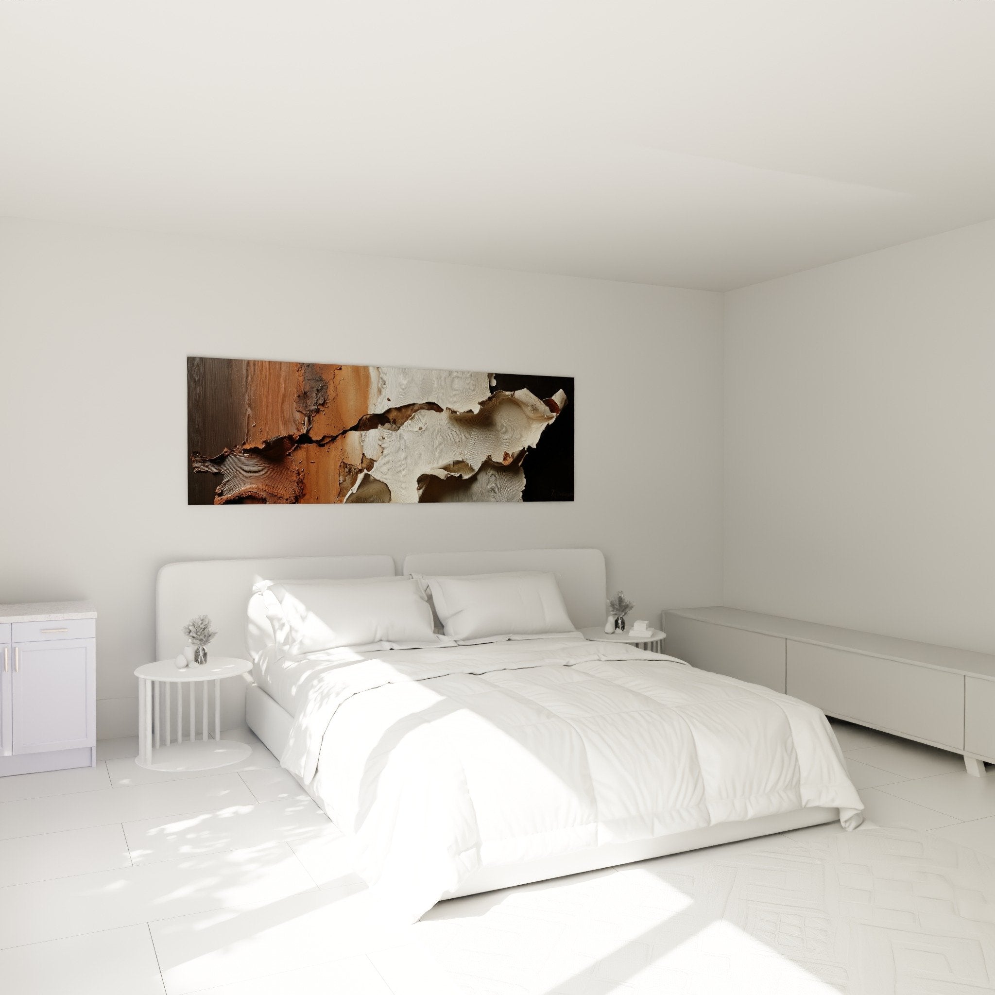 tableau abstrait tons terreux dans chambre ambiance zen feng shui nord est terre