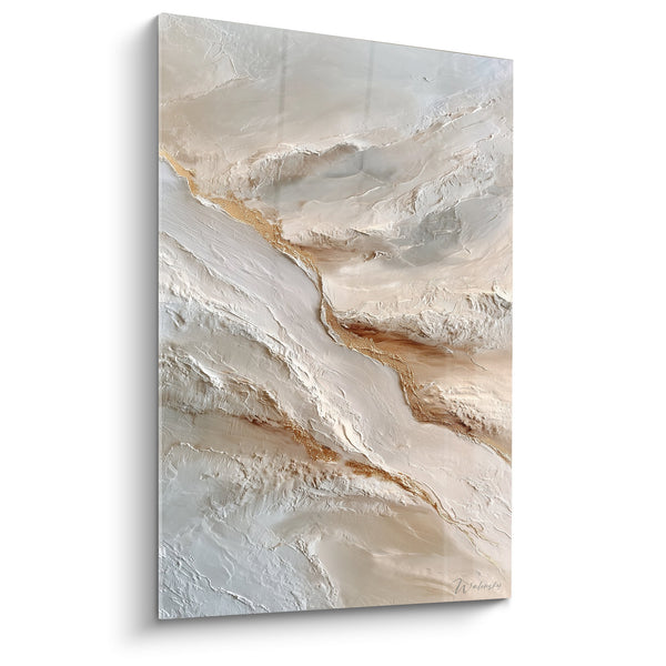 Abstracte wanddecoratie met textuur in beige en goud met gesculpteerde reliëfs - Mineraal Harmonie - Feng shui Centre Terre editie