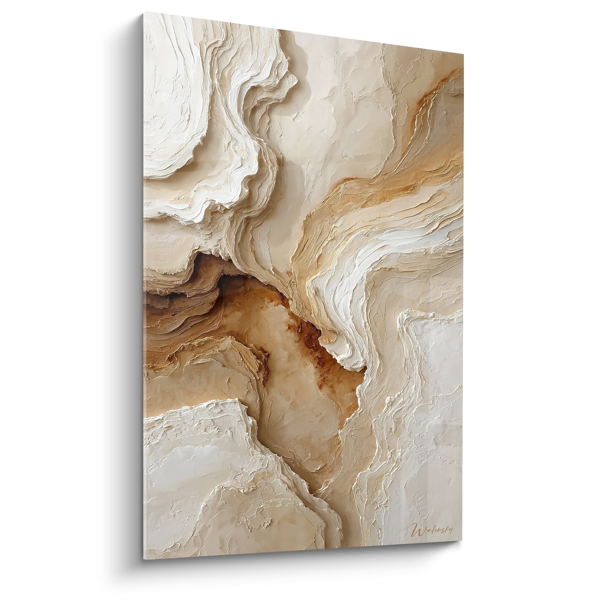 Textured abstract beige and ochre painting with fluid organic reliefs - Earth Center Feng shui Art