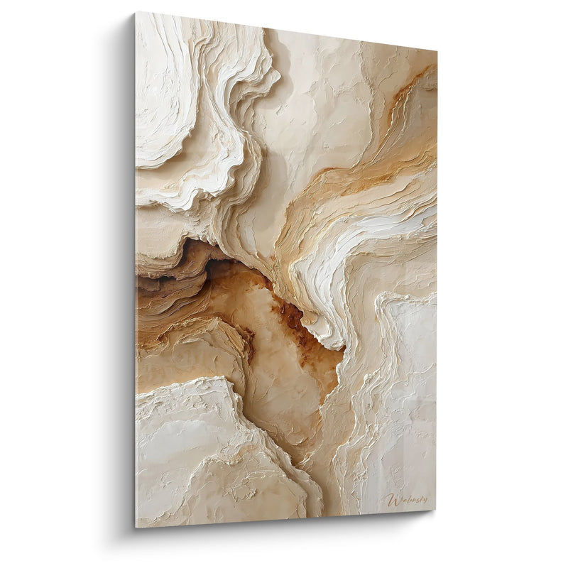Textured Abstract Wall Art Beige and Ochre - Mineral Fluidity - Feng shui Centre Terre Edition