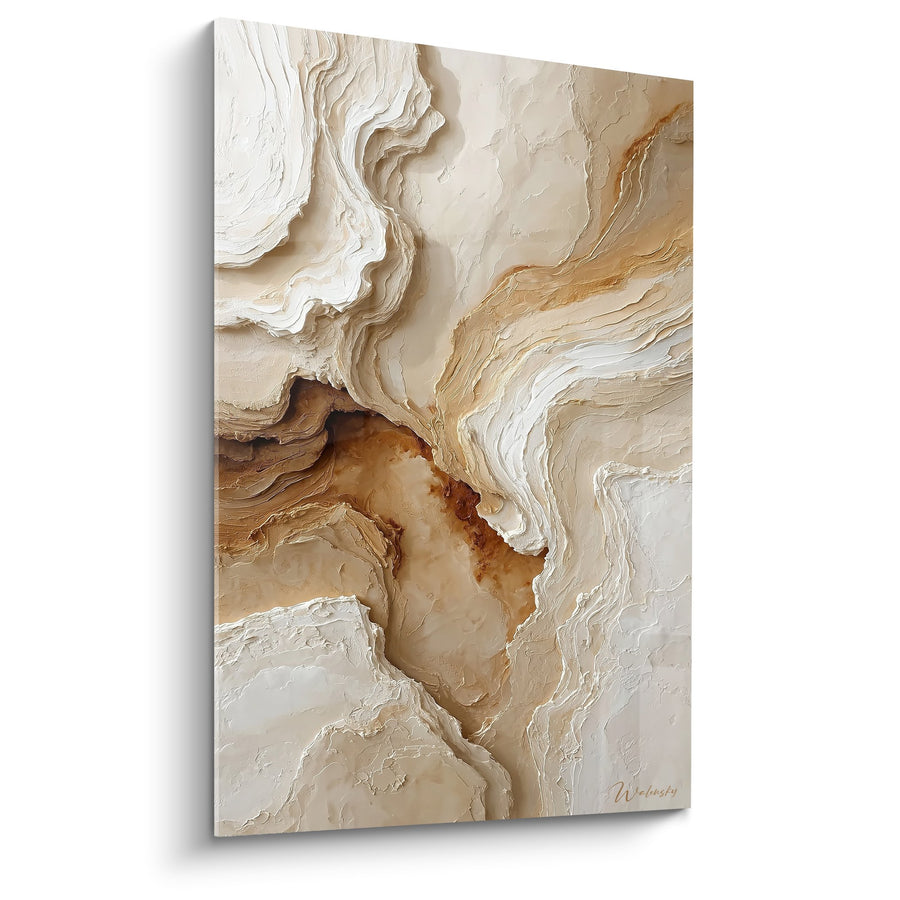 Tableau Abstrait Texturé Beige et Ocre - Fluidité Minérale - Edition Feng shui Centre Terre