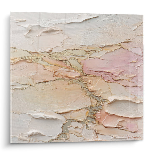 Abstract gestructureerd schilderij beige rosé goud - Lichtgevende Lagen - Feng shui Editie Aarde Centrum