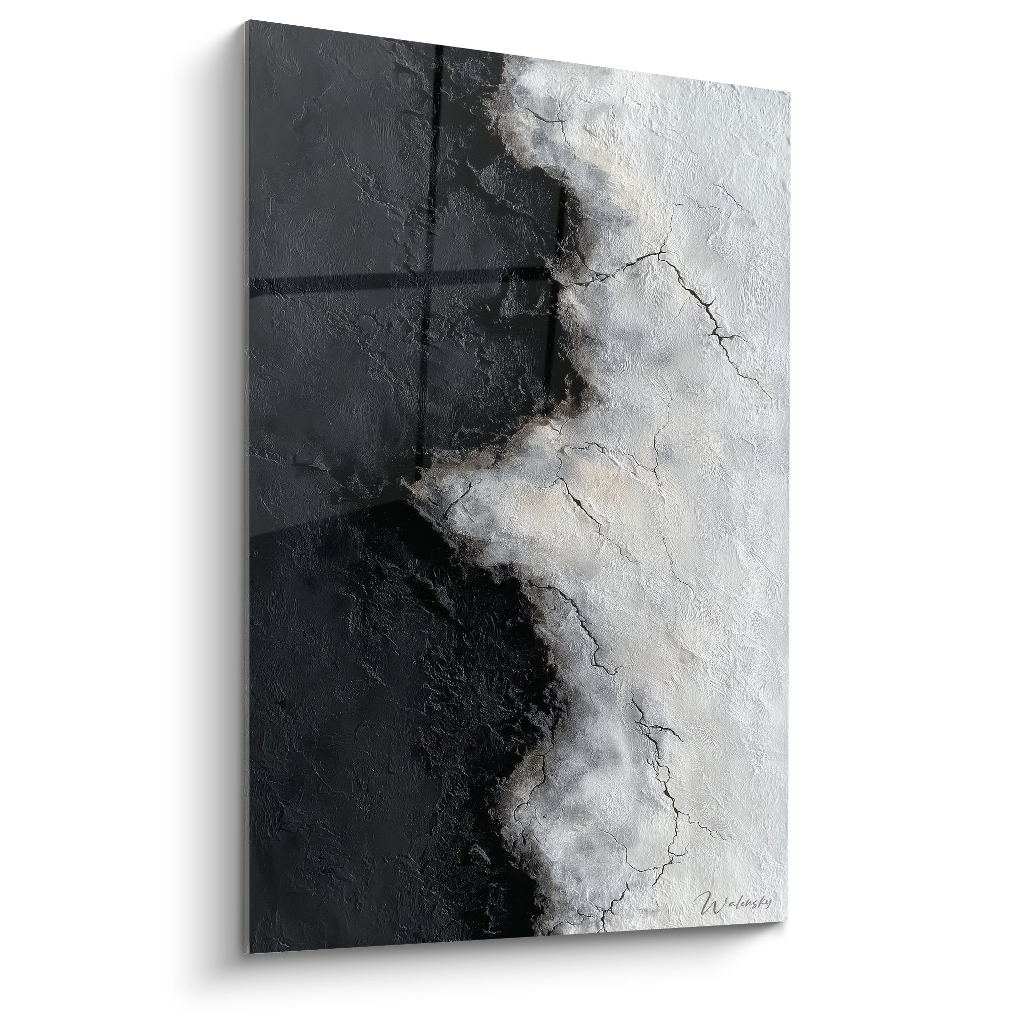 tableau abstrait texture craquelée noir blanc dégradé feng shui nord-ouest métal décoration murale moderne