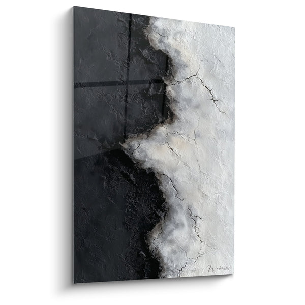 Abstract schilderij met gescheurde textuur zwart wit verloop - Harmonie Contrast - Feng Shui Noordoost Metalen editie