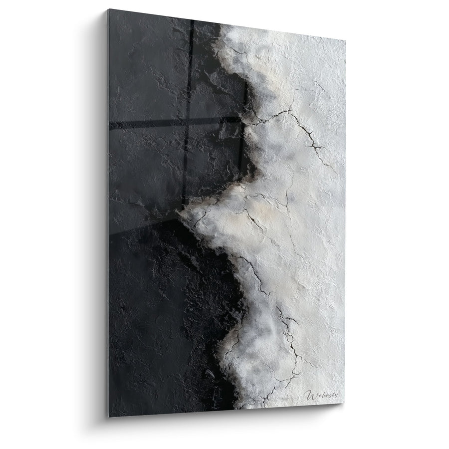 Obraz abstrakcyjny z teksturą spękaną czarno-biały gradient - Harmonia Kontrastu - Edycja Feng Shui Północno-Zachodni Metal