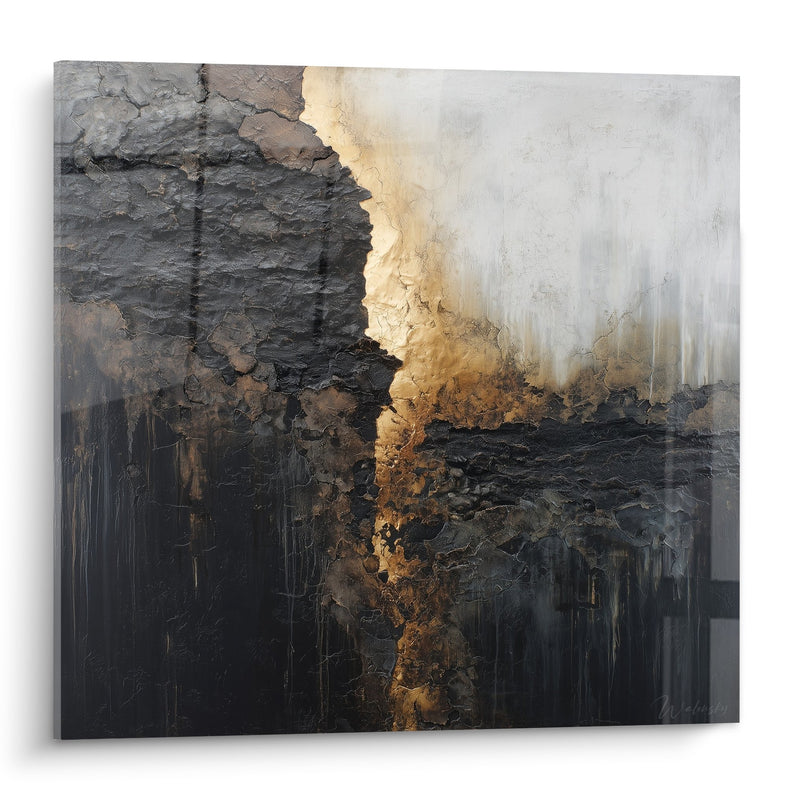 Abstract wall art with contrasting gold and gray textures - Mineral Harmony - Edition Feng Shui Northeast Earth