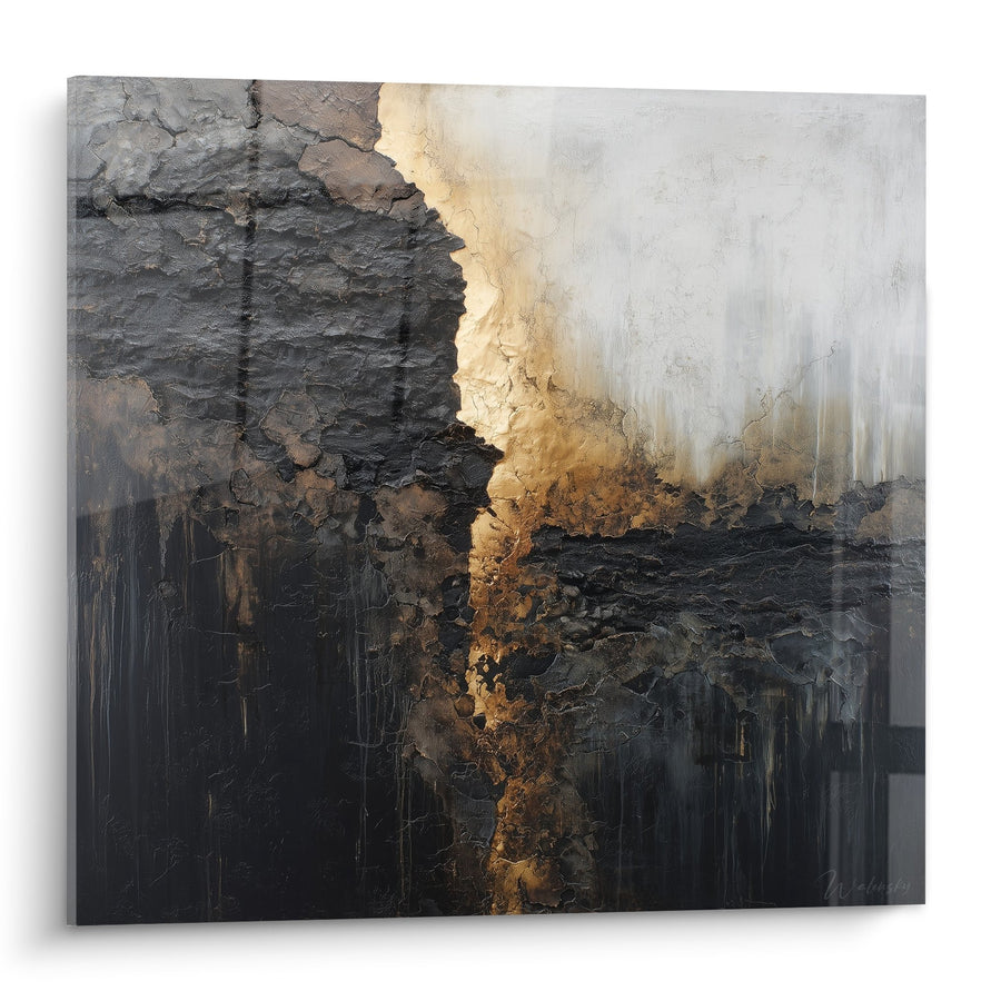 Tableau abstrait aux textures dorées et grises contrastées - Harmonie Minérale - Edition Feng shui Nord-Est Terre