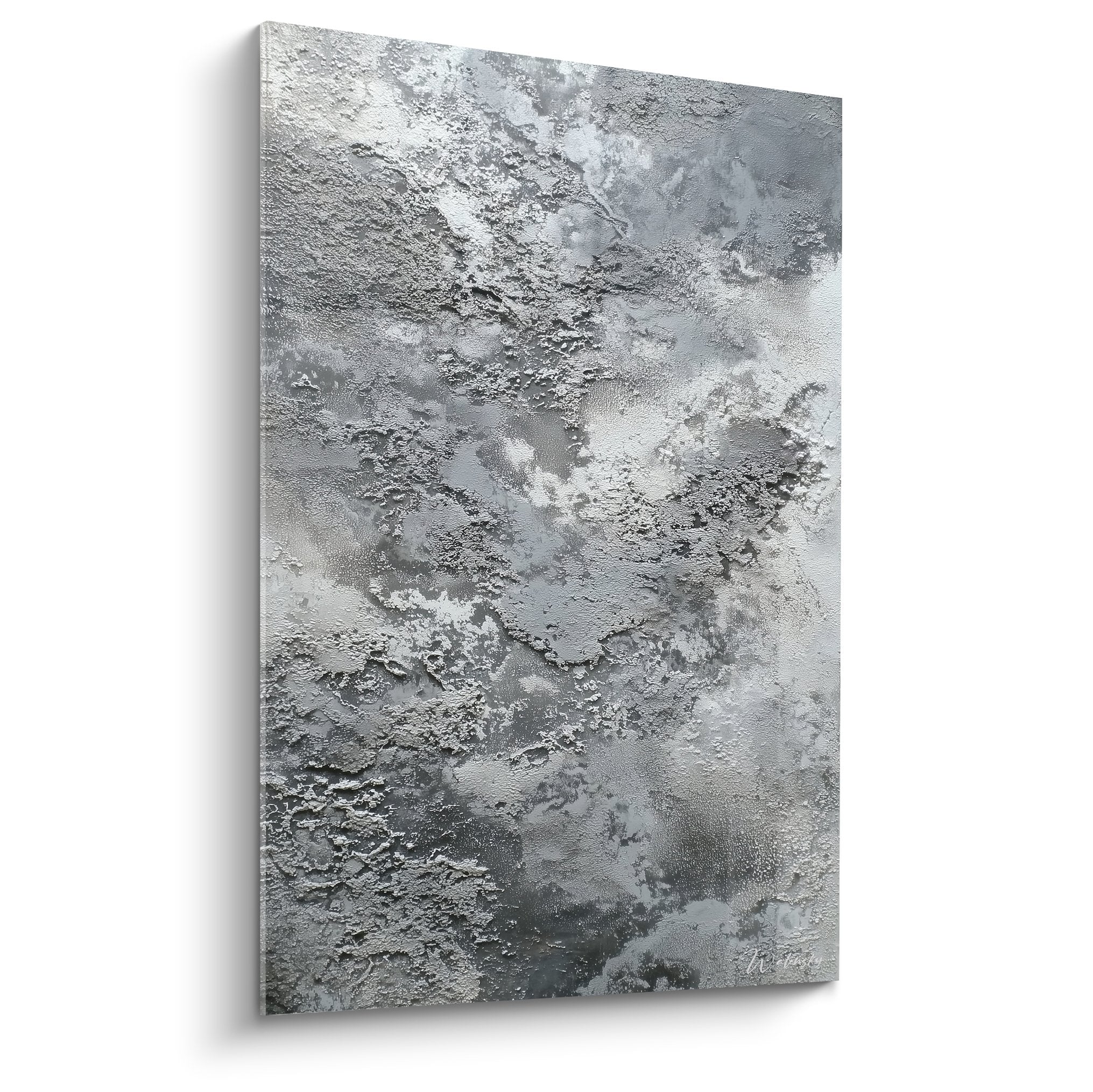 Tableau abstrait texture grise reliefs craterise feng shui nord ouest metal