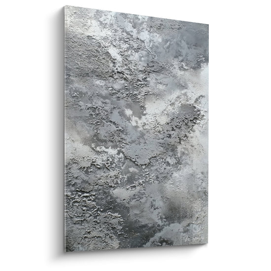 Tableau abstrait texture grise reliefs craterise feng shui nord ouest metal