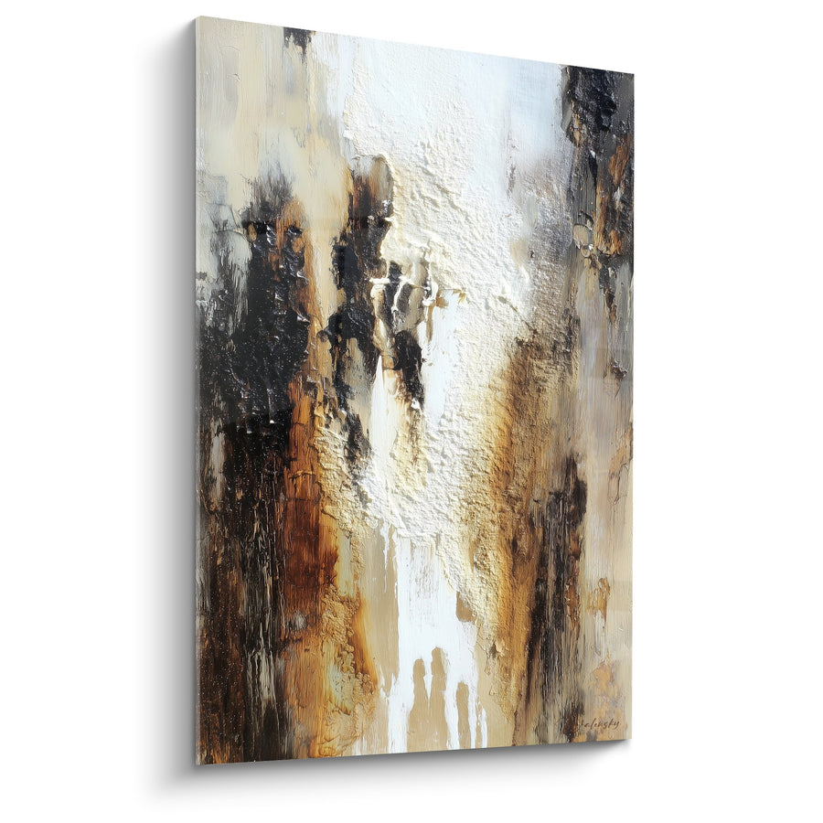 Tableau abstrait textures blanches dorées et brunes - Harmonie Terrestre - Edition Feng shui Centre Terre