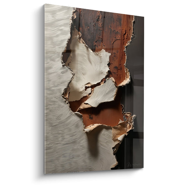 Abstract schilderij met afgeschraapte texturen, aarde en ivoor - Onthulde materialen - Feng shui editie Noordoost Aarde