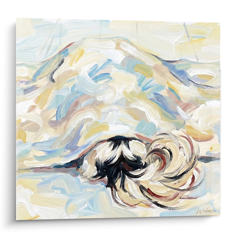 Tableau Mouvement Dynamique Blanc et Bleu aux Touches Dorées - Tourbillon Artistique - Edition Epagneul Japonais