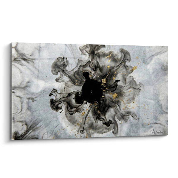 Abstract schilderij Zwarte en Grijze Werveling met Gouden accenten - Hemelse storm - Japandi editie
