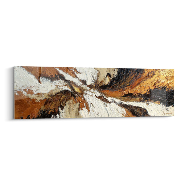 Abstract schilderij werveling oker en wit met expressieve texturen - Aardse Harmonie - Feng shui Editie Noordoost Aarde