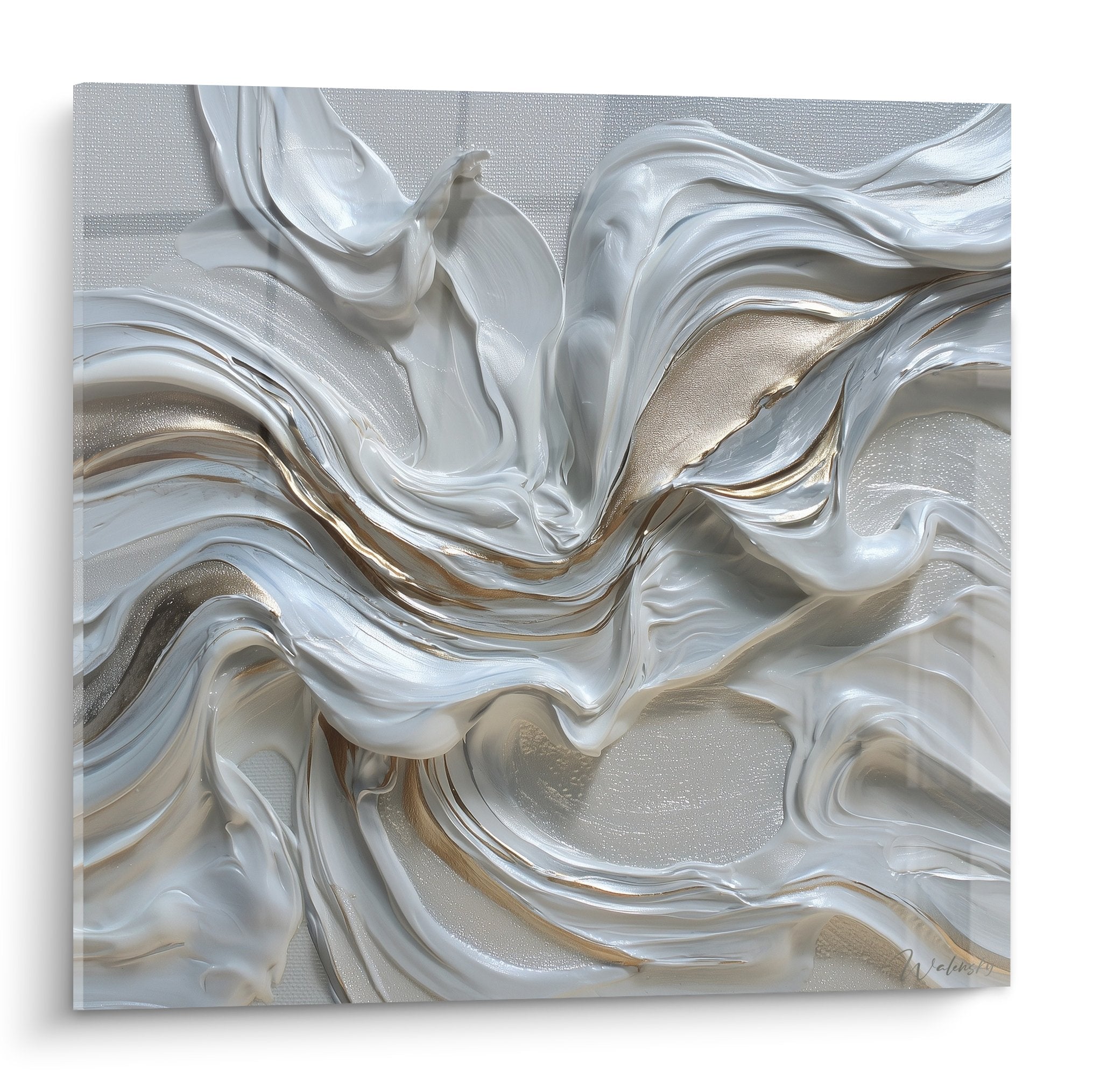 tableau abstrait tourbillons blanc nacre dore feng shui nord ouest metal decoration murale moderne