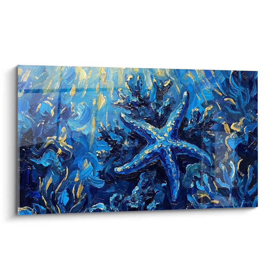 Tableau Tourbillons Bleus et Dorés Expressionnistes - Océan Abstrait - Edition Etoile de mer