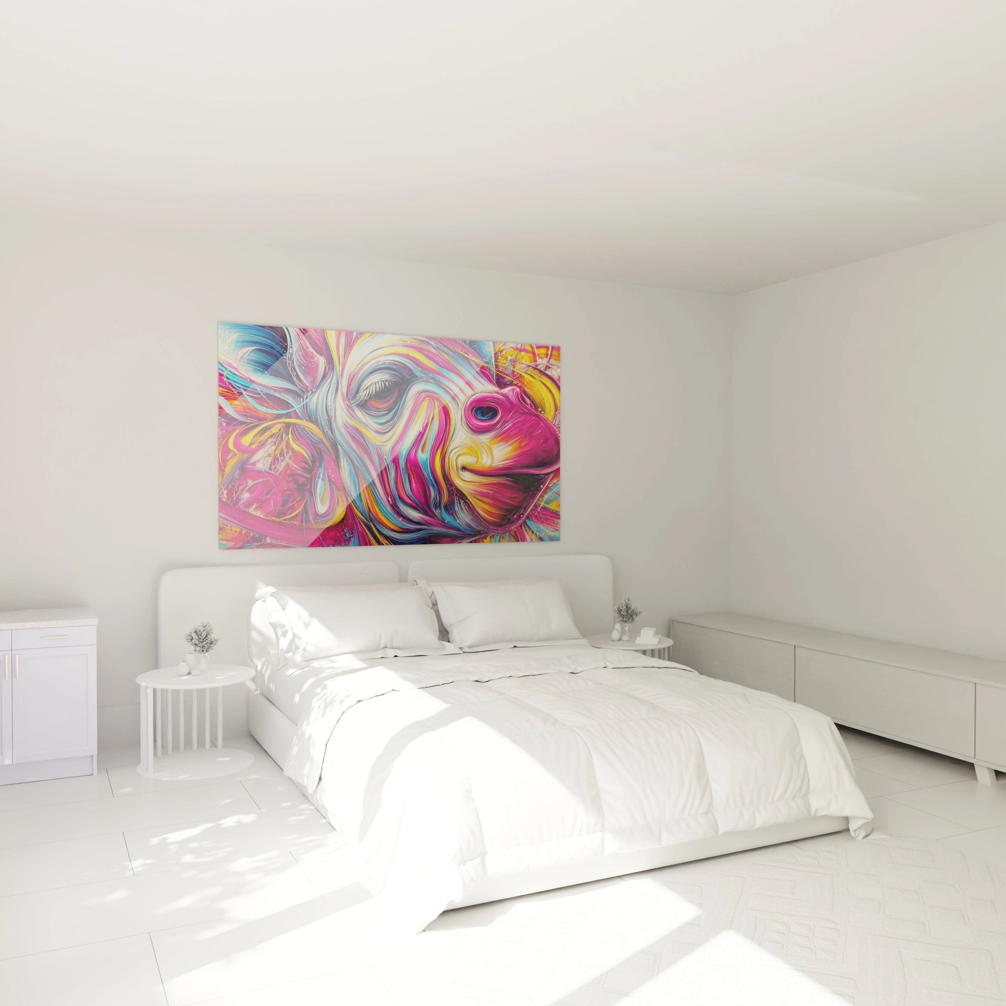 Décoration chambre tableau abstrait tourbillons multicolores ambiance moderne art contemporain mural
