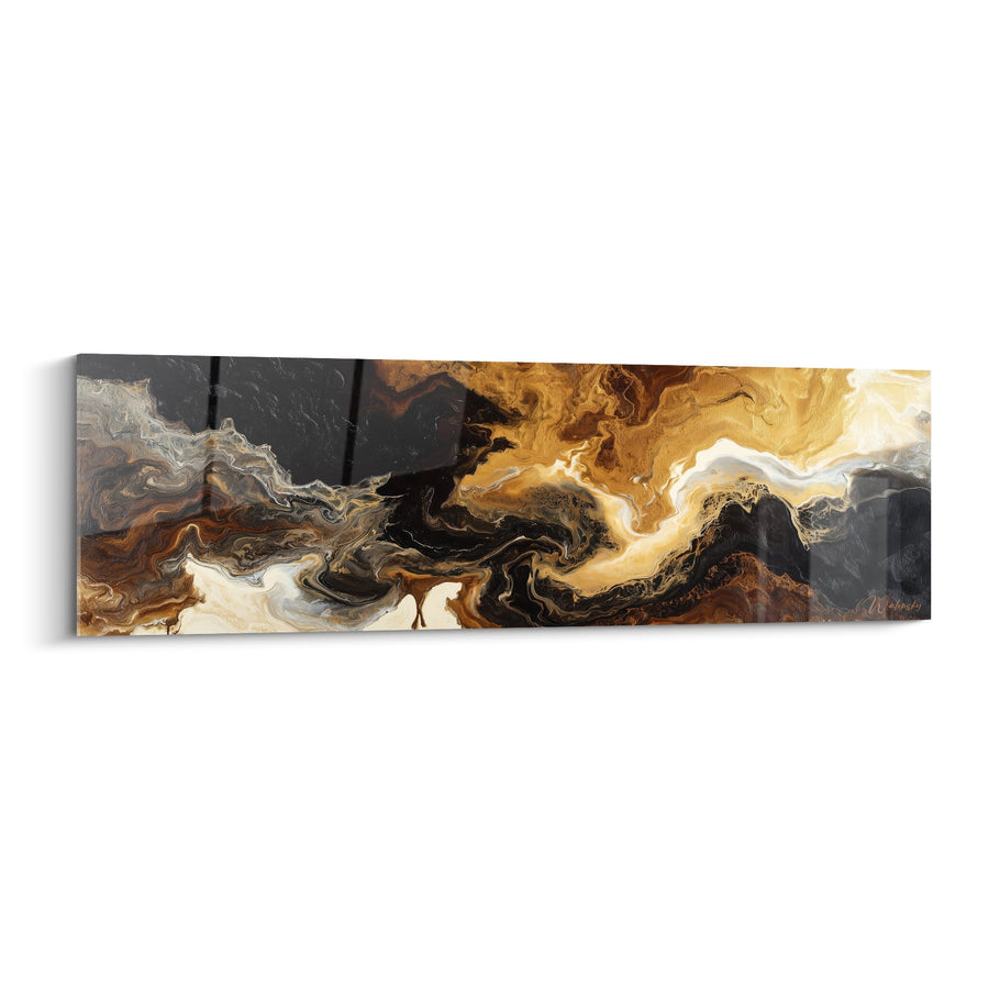 Tableau abstrait tourbillons dorés et noirs - Fluides Terrestres - Edition Feng shui Centre Terre