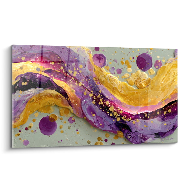 Tableau Vague dorée aux éclats violets - Coulée précieuse - Edition style Peinture abstrait