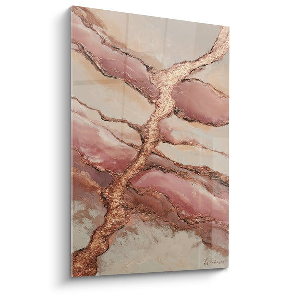 Abstract schilderij met koperen aders en goudroze tinten - Minerale Harmonie - Feng Shui Centrum Aarde Editie
