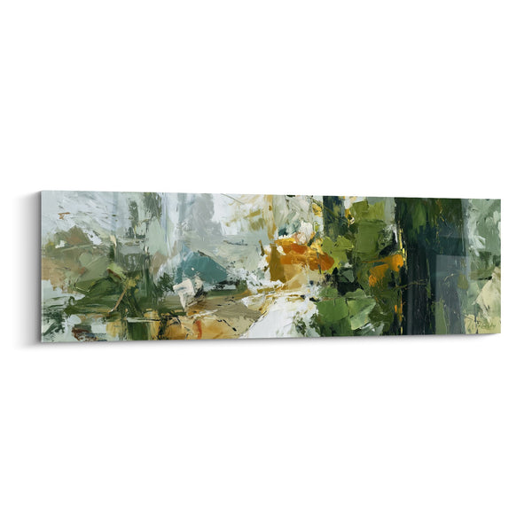 Cuadro abstracto en tonos verdes y dorados - Armonía natural - Edición Feng shui Este Madera