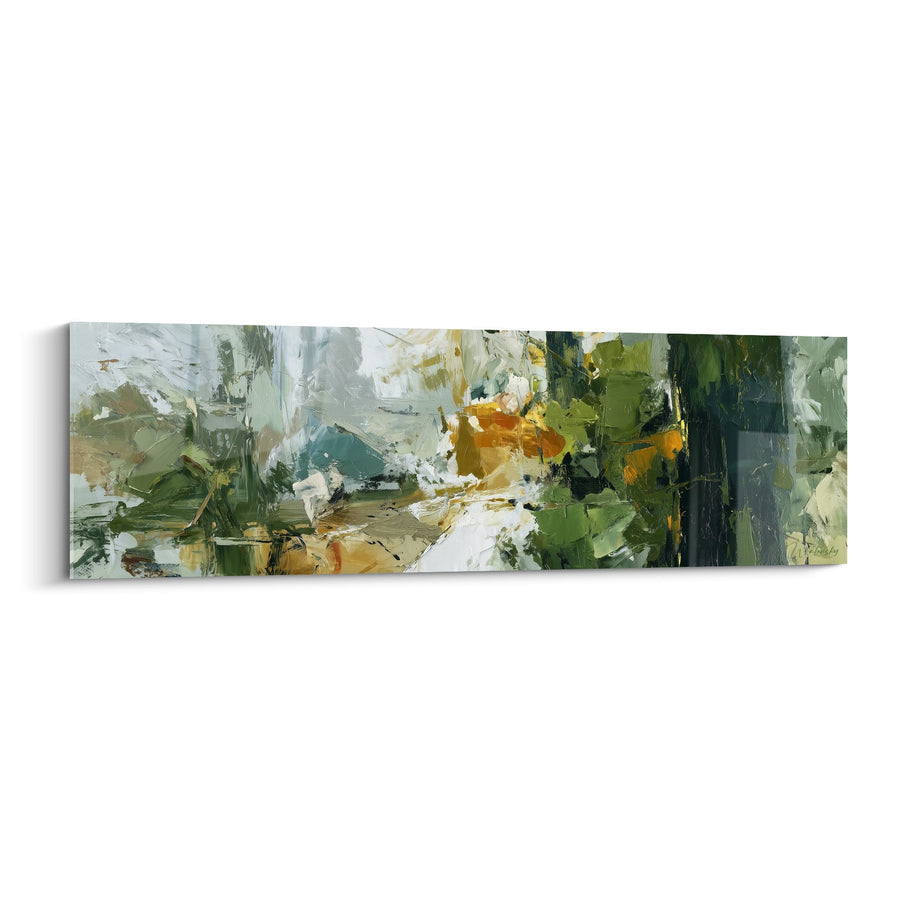 Tableau abstrait aux nuances vertes et dorées - Harmonie naturelle - Edition Feng shui Est Bois