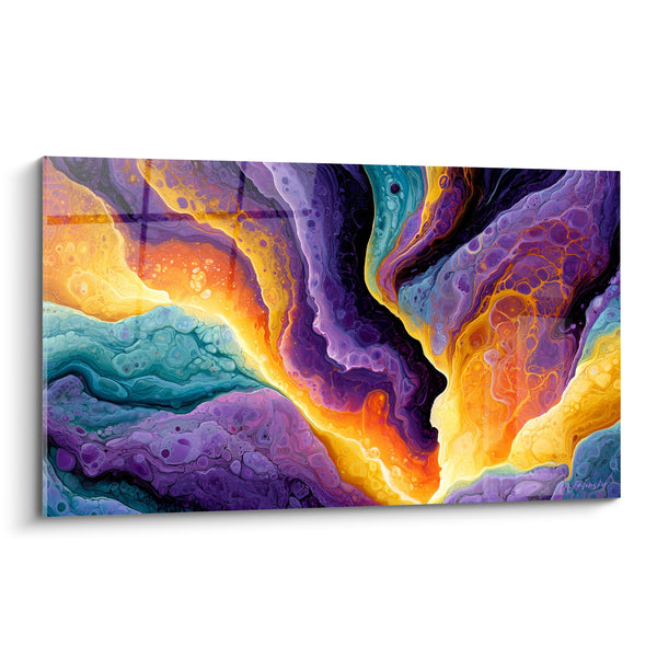 Tableau Fusion violette et dorée aux cellules organiques - Fusion incandescente - Edition style Peinture abstrait
