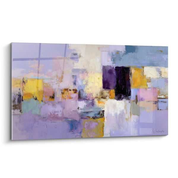 Cuadro abstracto morado y amarillo con formas geométricas - Armonía Colorida - Edición Feng Shui Sureste Madera